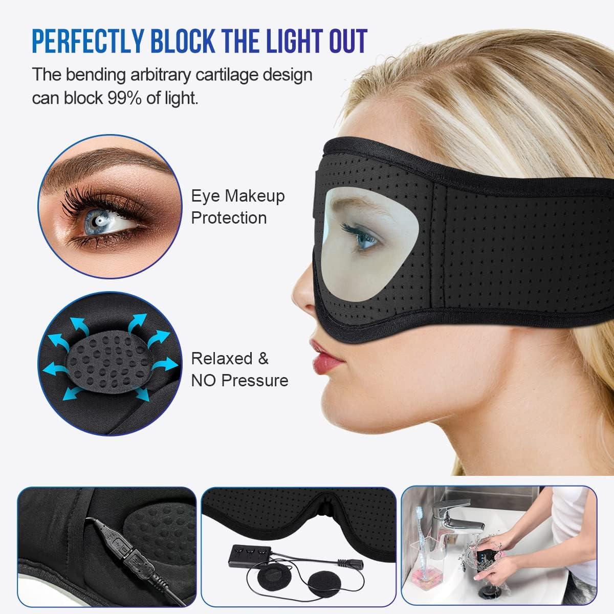 MUSICOZY Sleep Headphones Bluetooth 5.4 Headband Sleeping Eye Mask for Mom Women Men Wireless Music Earbuds Earphones for Side Sleepers Built-in HD Speakers Cool Gadgets Unique Gifts