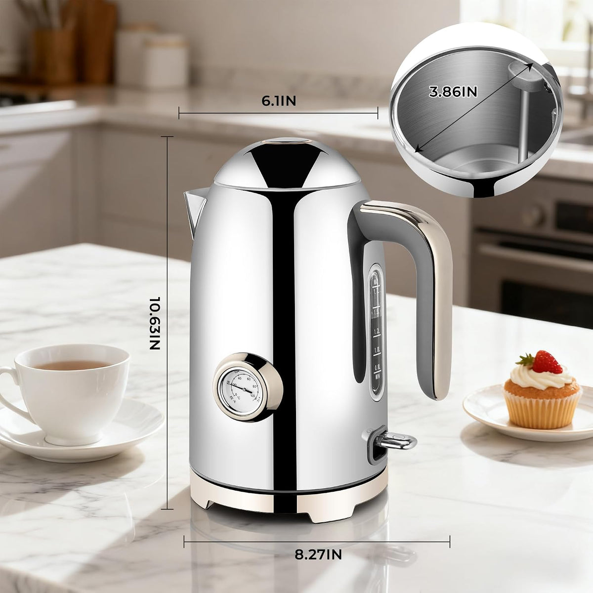 SUSTEAS 57oz Electric Kettle with Thermometer, Hot Water Pot, Retro Green