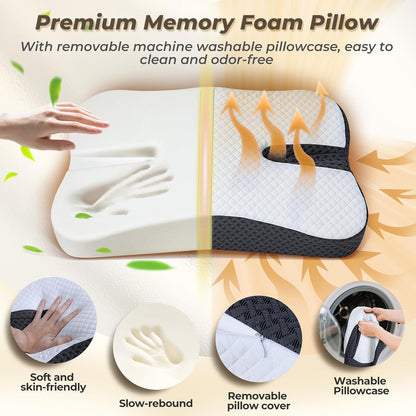 Anti-Snoring Pillow for Side Sleepers, Memory Foam Pillow for Snoring Relief, Upgrade Multifunctional Ergonomic Design for Side Sleeper - Black