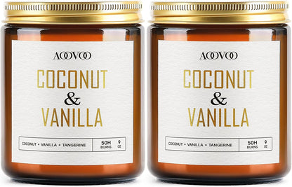 AOOVOO Coconut Vanilla Candles - 9 oz Scented Candles, Aromatherapy Candle, Soy Candle for Home Scented
