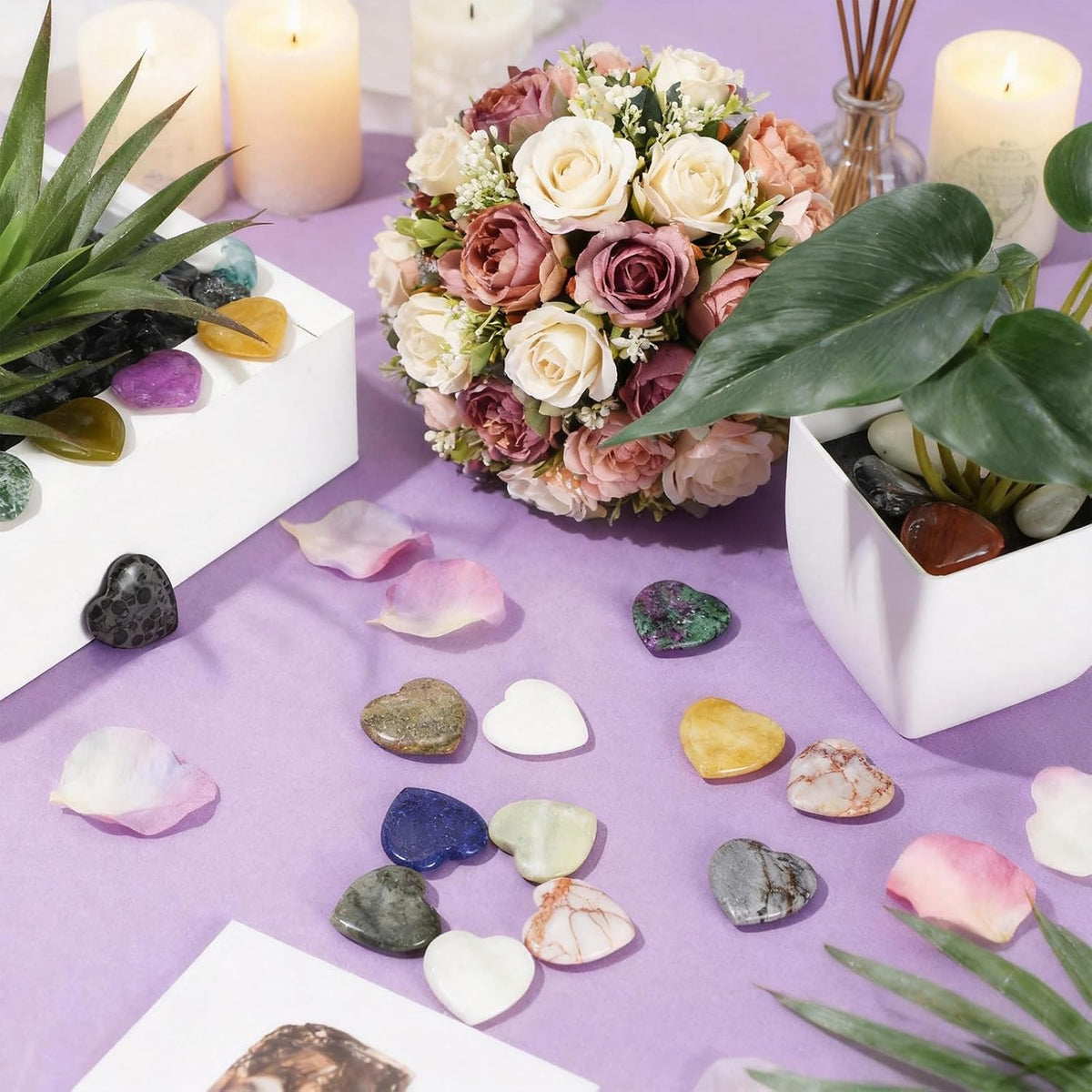 Nuenen 72 Pcs Heart Worry Healing Stone 0.8 in Polished Crystal Chakra Gems