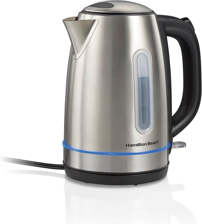 Hamilton Beach Electric Tea Kettle, Water Boiler & Heater, 1.7 Liter, Cordless Serving, 1500 Watts for Fast Boiling, Auto-Shutoff and Boil-Dry Protection, Red with LED Light Ring (41060)