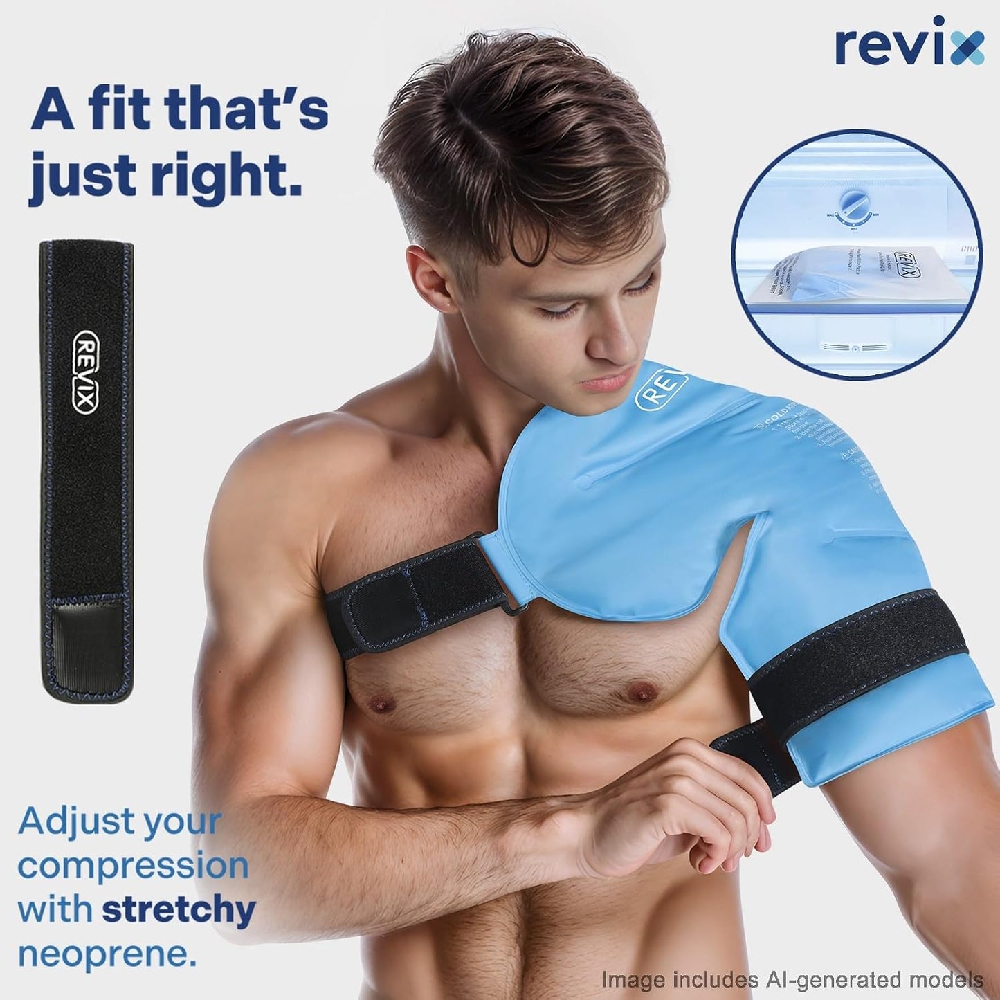 REVIX Shoulder Ice Pack for Rotator Cuff Cold Therapy, Arm Gel Ice Pack for Injuries Reusable, Flexible Cold Compression Wrap for Post-Workout Recovery, Fatigue and Shoulder Discomfort, Blue