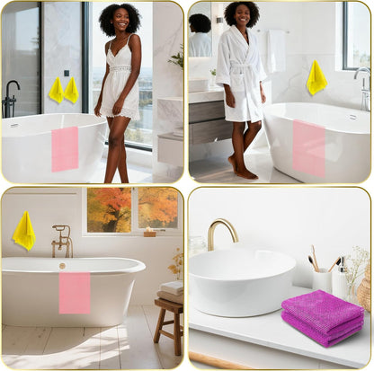UJFQBH 3 Pieces African Bath Sponge African Net Long Net Bath Sponge Exfoliating Shower Body Scrubber Back Scrubber Skin Smoother,Great for Daily Use (Pink,Yellow,Purple)