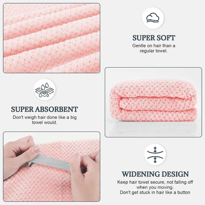 2 Pack Microfiber Hair Towel - 41 x 24 inches Super Soft, Absorbent, Fast Drying Without Frizz Hair Towel Wrap for Women Long, Thick, Curly Hair - Hair Turbans with Elastic Strap