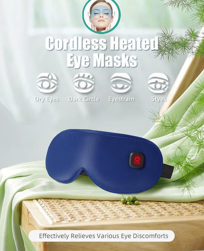 Cordless Heated Eye Mask for Dry Eye Relief, Improved Sleep, Electric Eye Heating Pad for Airplane Sleeping Travel,Washable(Navy)