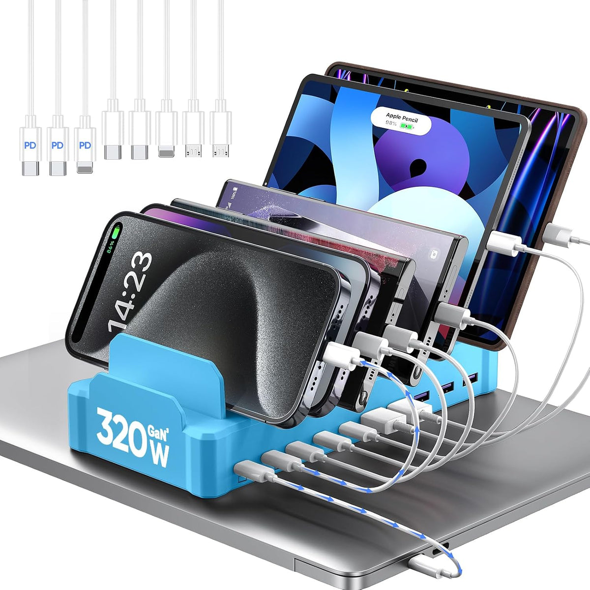 Zobirez 420W 10-Port Fast USB Charging Station for Multiple Devices, Black