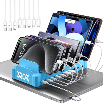 Zobirez 420W 10-Port Fast USB Charging Station for Multiple Devices, Black