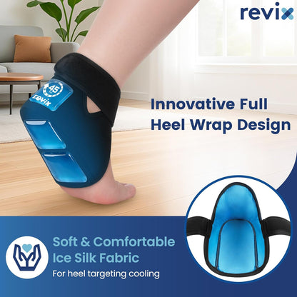 REVIX Heel Ice Pack Wraps for Achilles Tendonitis & Plantar Fasciitis with 45-Min Long Lasting Cold Therapy, 2 Packs Lightweight Gel Ice Pack for Heel Relaxation, Reusable Ice Wrap for Feet Swelling