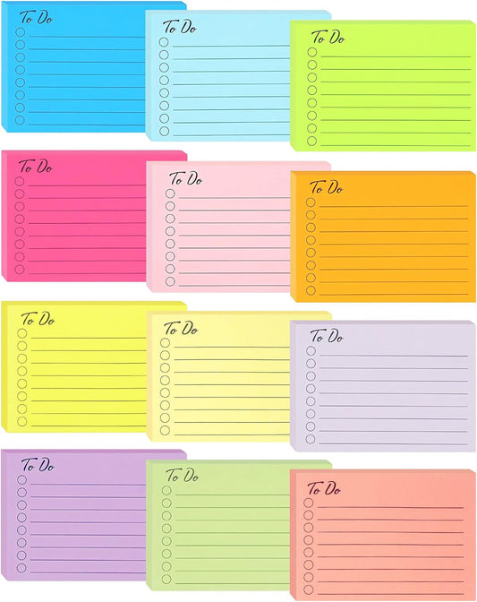 HQCME 12 Pads to Do List Sticky Notes, 504 Sheets, 3x4 Inch with Line Adhesive Memo, 12 Bright Multi Colors Lined Self-Stick Note Pads, to Do List Notepad, Easy to Use for Home, Office, Notebook
