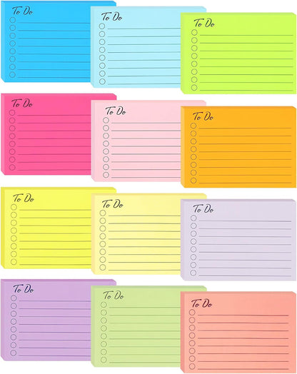 12 Pack to Do List Sticky Notes, 3x4 Inch, Lined Checklist Sticky Pads
