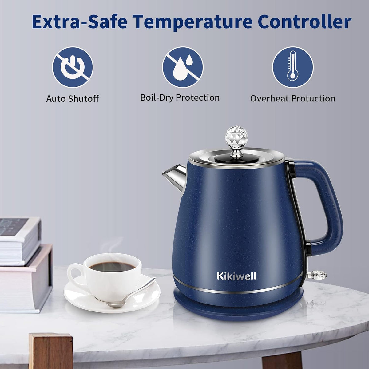 1.8L Blue Electric Kettles Stainless Steel, Double Wall