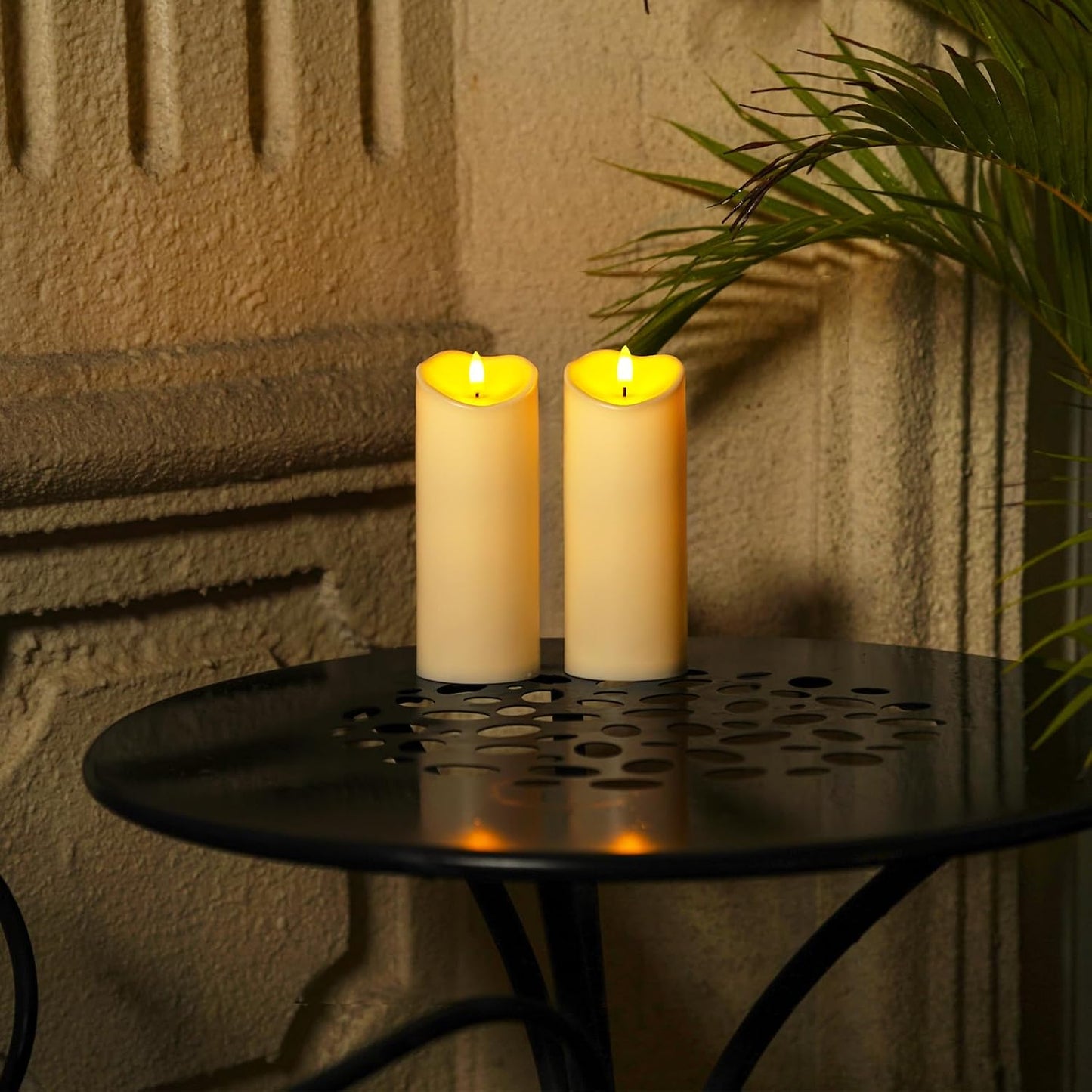 Homemory 6"x3" Outdoor Waterproof Flameless Candles, LED Candles, Battery Operated Candles with Remote and Timers, Electric Fake Plastic Pillar Candles, Ivory White, Set of 2