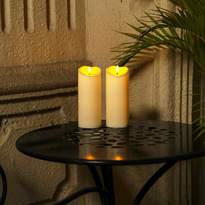 Homemory 6"x3" Outdoor Waterproof Flameless Candles, LED Candles, Battery Operated Candles with Remote and Timers, Electric Fake Plastic Pillar Candles, Ivory White, Set of 2