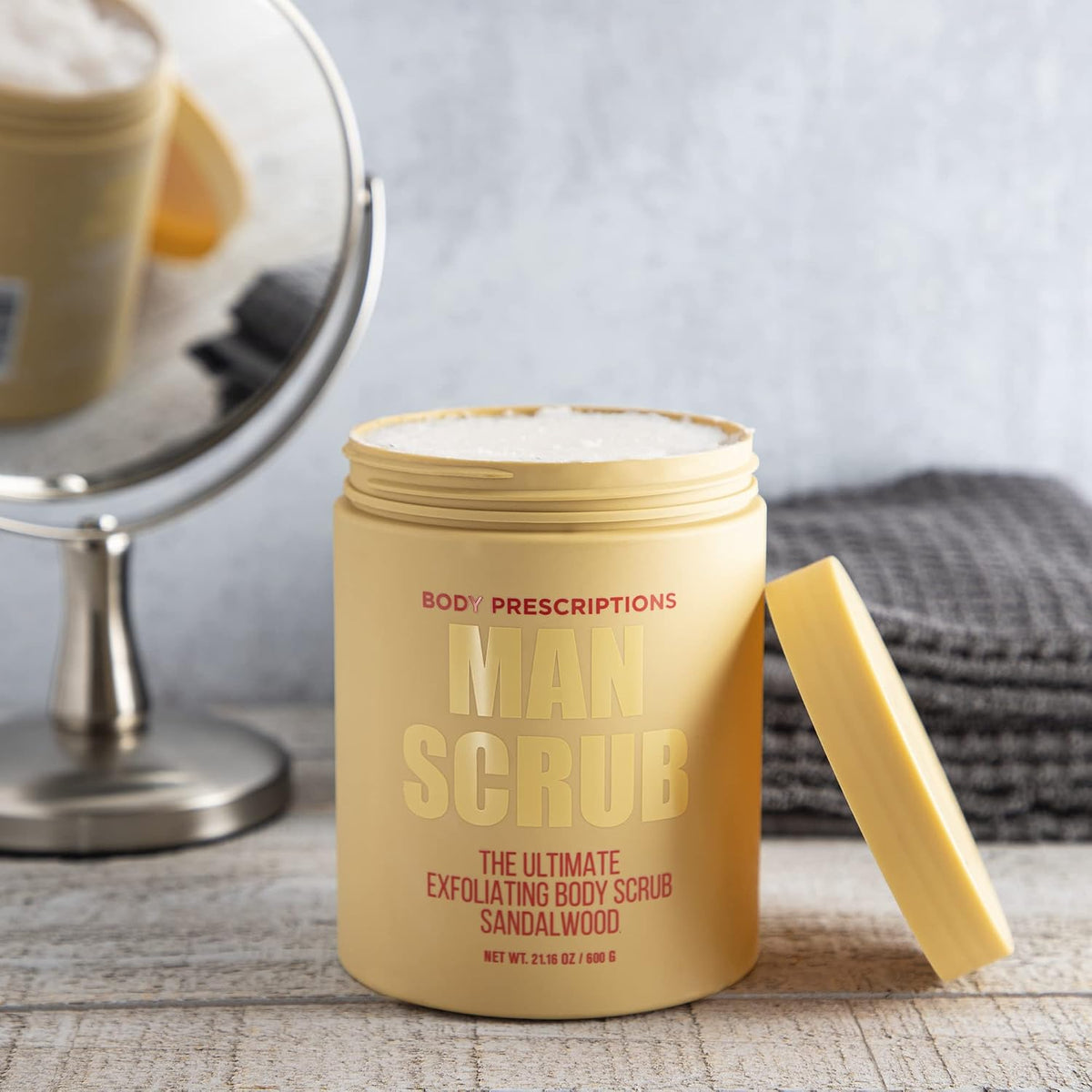 Body Prescriptions Men’s Exfoliating Body Scrub – Ultimate Skin Cleansing Wash in Jar with Twist-Top Lid, For All Skin Types, 21 Ounce (Pack of 1), Cedarwood