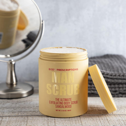 Body Prescriptions Men’s Exfoliating Body Scrub – Ultimate Skin Cleansing Wash in Jar with Twist-Top Lid, For All Skin Types, 21 Ounce (Pack of 1), Cedarwood