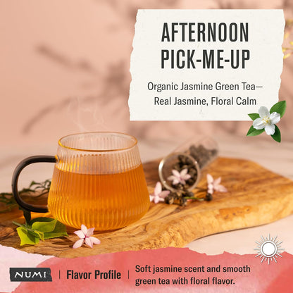 Numi Organic Jasmine Green Tea, 18 Green Tea Bags with Real Jasmine Flowers