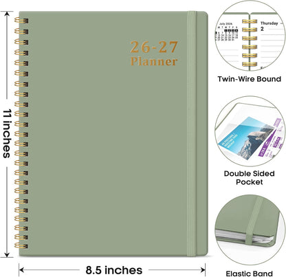 Planner 2026-2027, 8.5" x 11" Weekly and Monthly Academic Year Planner Calendar, July 2026 - June 2027, Hardcover Large School Planning Agenda With Tabs, Perfect for School & Office Supplies, A4, Green