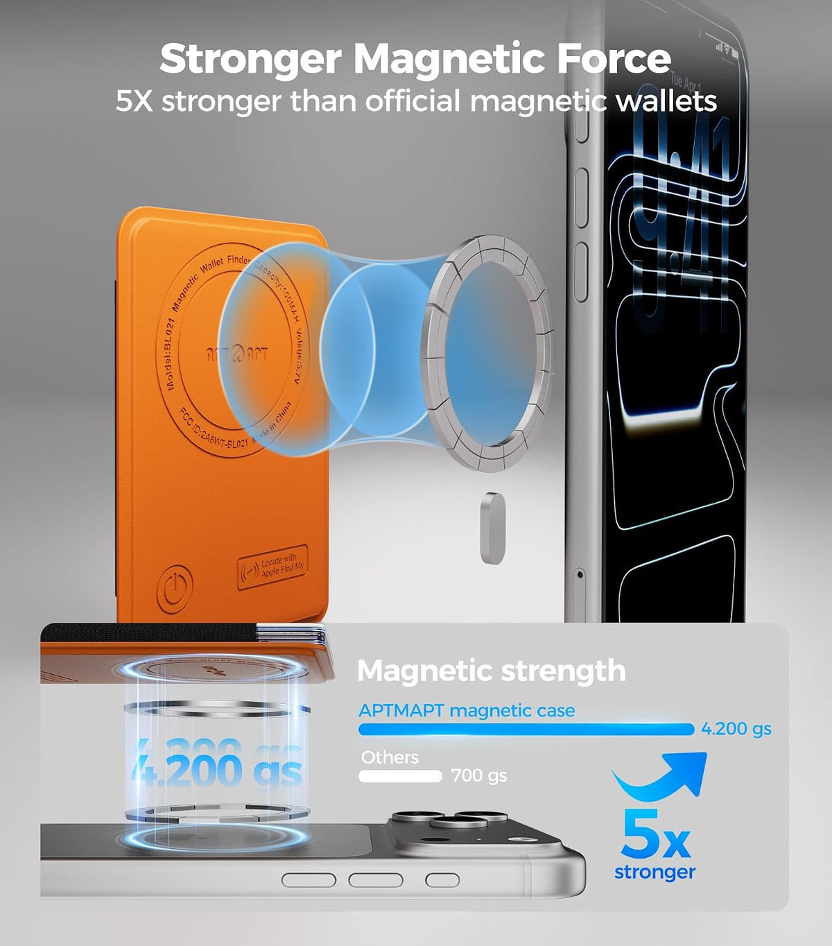 for MagSafe Wallet Works with Apple Find My, 5-Card RFID Holder with Pop-Up Strap, Strong Magnetic Wallet for iPhone 17/16/15/14/13/12 Pro Max Air Plus, Wireless Charging, Black