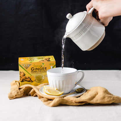 Prince of Peace Instant Natural Lemon Ginger Honey Crystals, 2 Pack of 10 Sachets – Instant Hot or Cold Beverage Relief and Soothes Throat – Easy to Brew Ginger and Honey Crystals