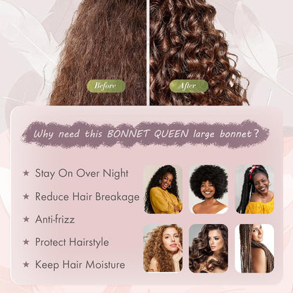 BONNET QUEEN Silk Bonnet for Sleeping for Women Satin Bonnet Night Cap for Curly Hair with Tie Band, Single Layer, Cream Pink