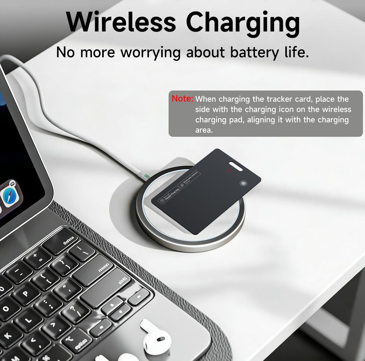 MergeCard, Works with Apple Find My (iOS) & Google Find Hub (Android),– for Wallet & Passport Rechargeable Wireless Charging, IPX68 Waterproof, Thin Tracker Card (1 Pack)