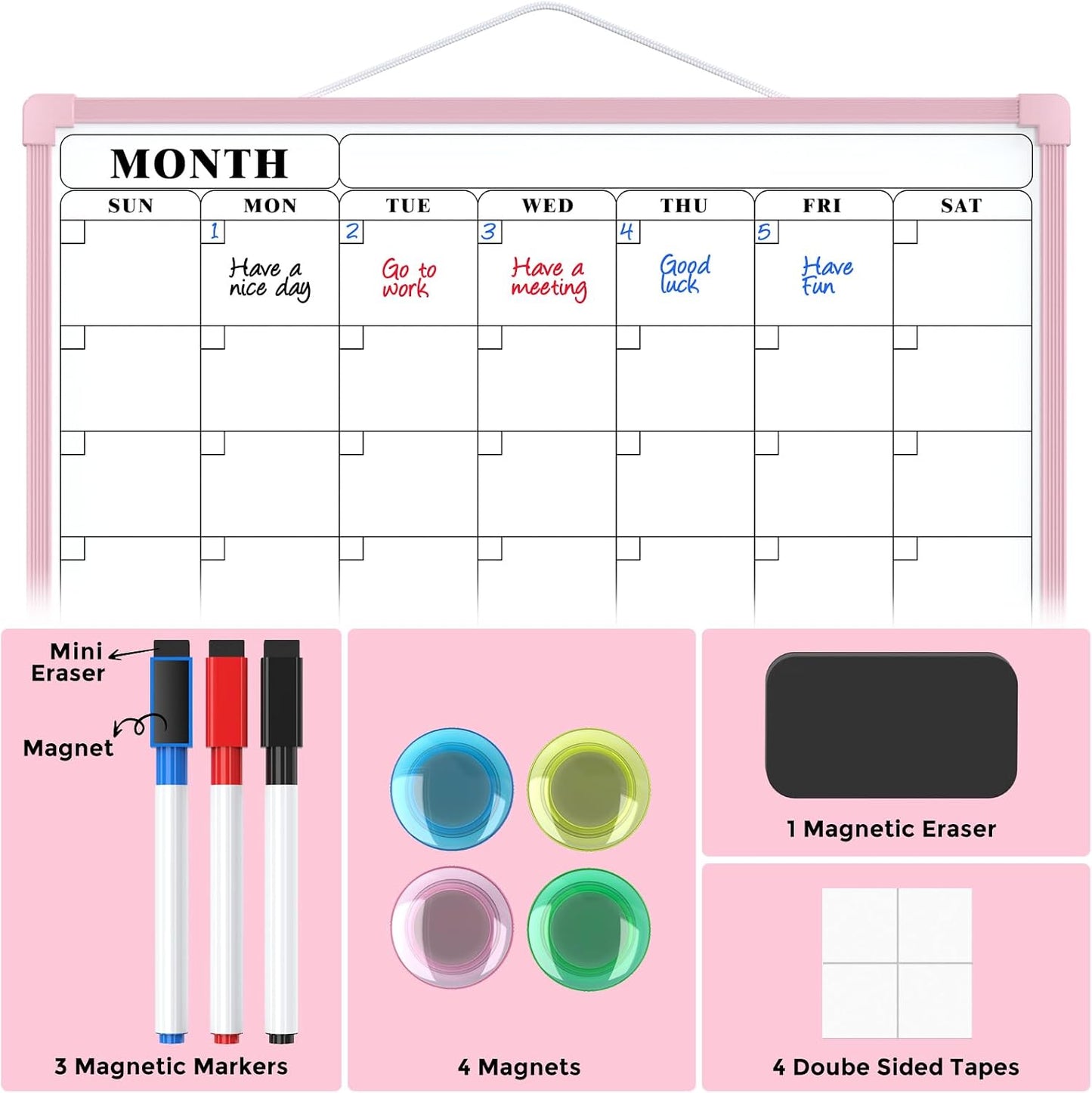MaxGear Monthly Calendar Dry Erase Board for Wall, 16"x12", White Frame | Double-Sided, Hanging Small White Board, Portable Whiteboard for Planning, Drawing, Memo, to Do List, Home, Kitchen, Office