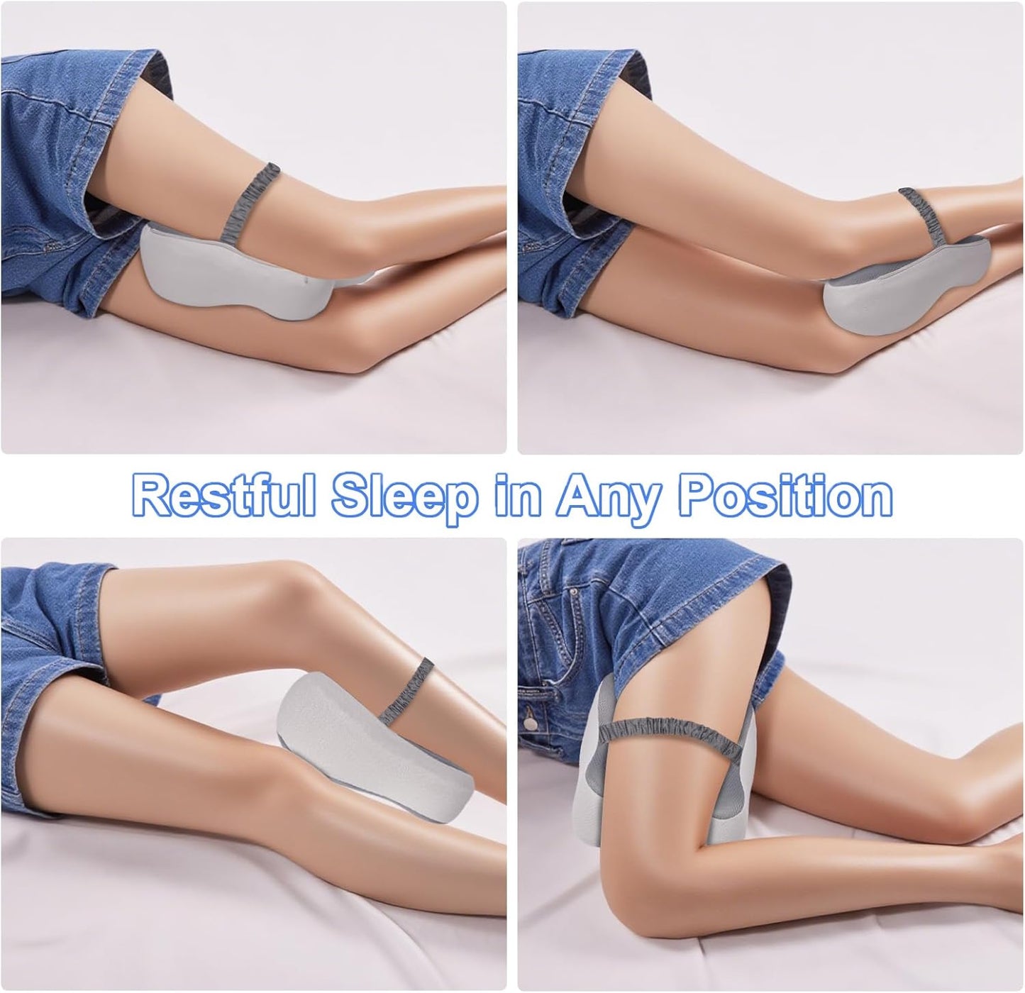 Knee Pillow for Side Sleepers Memory Foam Sciatica Pain Relief Leg Pillow, Removable Breathable Cover & Elastic Strap Grey