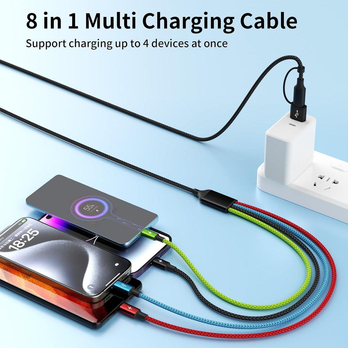 4 in 1 Multi Charging Cable, 5FT Charging Cords for Multiple Devices