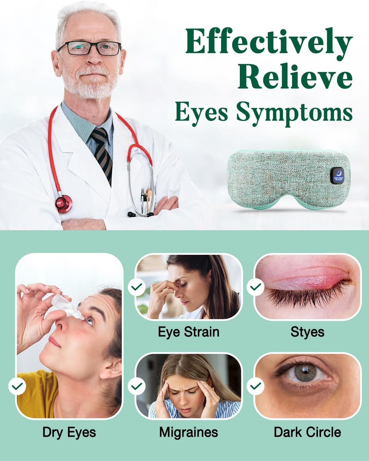 YoanYouth Heated Eye Mask for Dry Eyes, FSA Eligible HSA, Cordless Warm Compress for Eyes, Light Blocking Eye Heating Pad, Styes, Sleep, Cover Washable, Rechargeable, Light Blue
