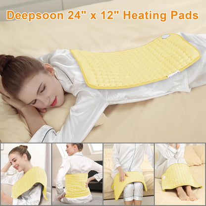 Deepsoon Heating Pad,Electric Heating Pads for Back,Neck,Moist Heating Pad for Abdomen Shoulder Knee Legs,Dry/Moist Heat&Auto Shut Off,Fathers Day Dad Gifts for Men Birthday,Light Gray,24x12 Inch