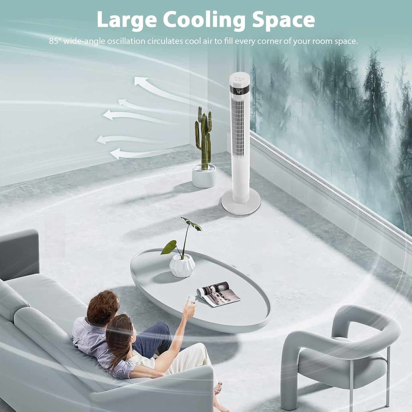 Antarctic Star Tower Fan 85°Oscillating Fan Quiet Cooling 12H Timer Remote Control Bladeless Electric 3 Speeds Wind 3 Modes, 42INCH, PINK