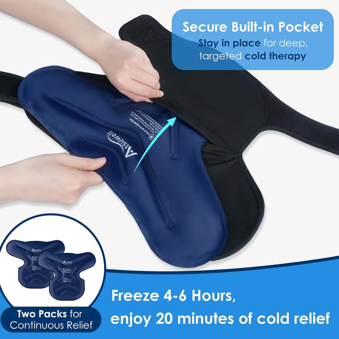 Atsuwell Large Shoulder Ice Pack Wrap, Supportive Shoulder Brace for Rotator Cuff and Arm, Durable Gel Ice Packs for Injuries Reusable, Cold Therapy Wrap for Muscle Recovery & Relaxation