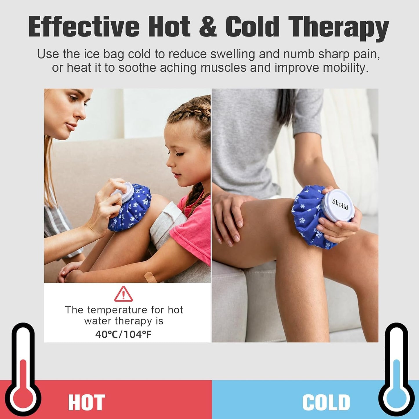 Ice Packs for Injuries Reusable, 6" 9" 11" Leakproof Ice Bags, Thickened Cold Pack Hot Therapy for Pain Relief, Swelling, Knee, Shoulder, Post-Surgery (3, Gray, 6"/9"/11")