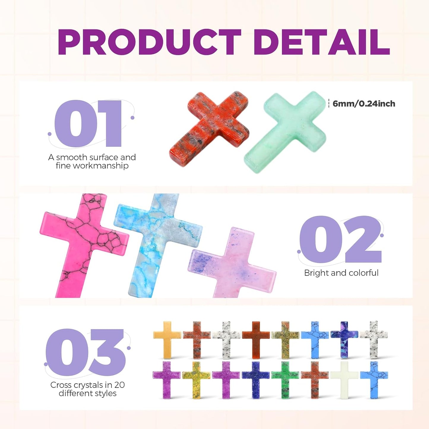 Nuenen 50 Pcs Cross Charm for Women Man Celebration Grad Decor Crystal Pocket Cross Necklace Natural Worry Stone Gift for Jewelry Making Craft Festival Decor(0.71 x 0.98 x 0.24 Inch,Fresh)