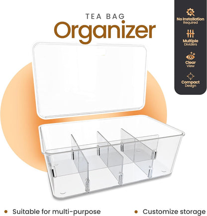Utopia Home Tea Bag Organizer with Lids – 1 Pack Stackable Pantry, Cabinet & Fridge Storage Organizer for Kitchen, Snacks & Spices