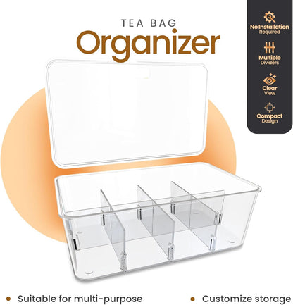 Utopia Home Tea Bag Organizer with Lids, Stackable Tea Box, 1 Pack, Clear