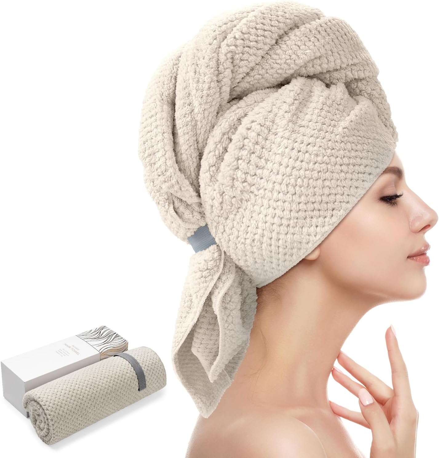 YFONG Large Hair Towel Wrap for Women, Super Absorbent Microfiber Hair Towel for Curly Hair, Fast Drying Hair Turbans with Elastic,Hair Drying Towel Wrap for Hair Care 26.3" X 40" (Blue)