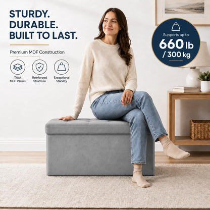 ALASDO Storage Ottoman Footrest Stool Small Ottoman with Storage Foldable Ottomans Foot Rest Footstool Bench for Living Room 17x13x13inches Grey