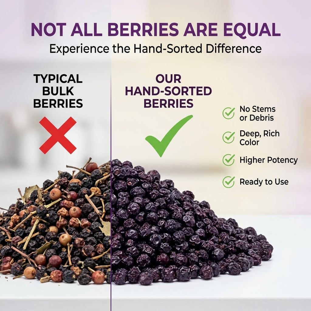 Black Dried Elderberries 1lb, Wildcrafted Elderberry for DIY Syrup & Tea