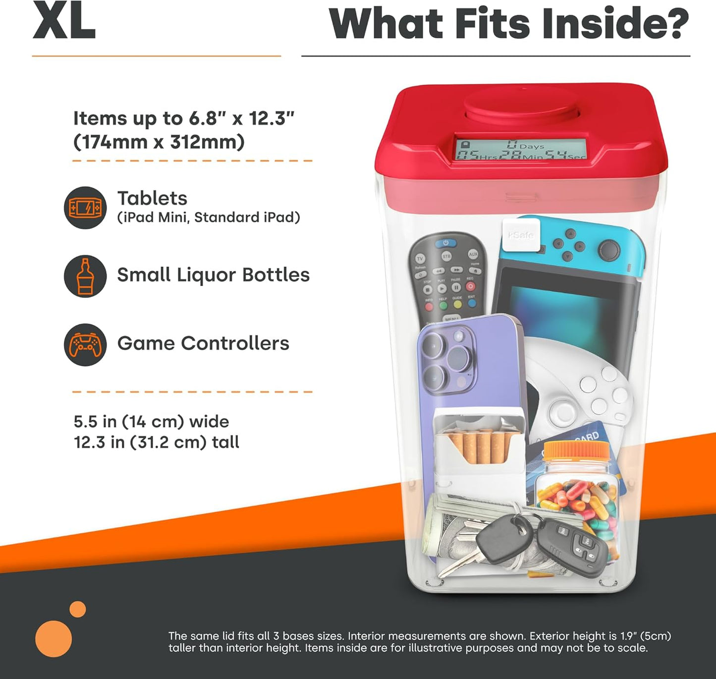 Kitchen Safe Time Locking Container (Medium), Timed Lock Box for Cell Phones, Snacks, and other unwanted temptations (White Lid + 5.5” Clear Base)