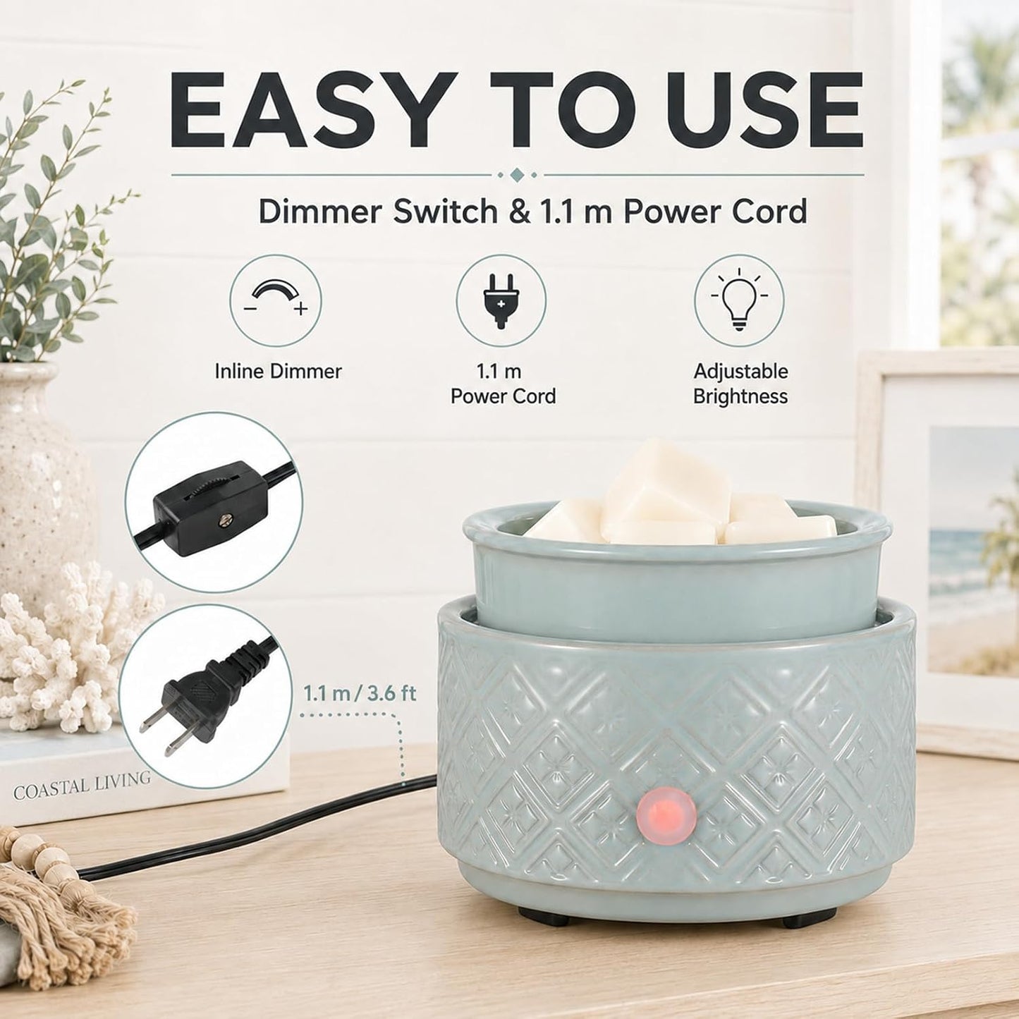 mocosa Ceramic Wax Warmer Wax Melt Warmer for Scented Wax 3-1 Electric Candle Warmer Home Fragrance Wax Burner for Mom Women(White-Fan Shaped)
