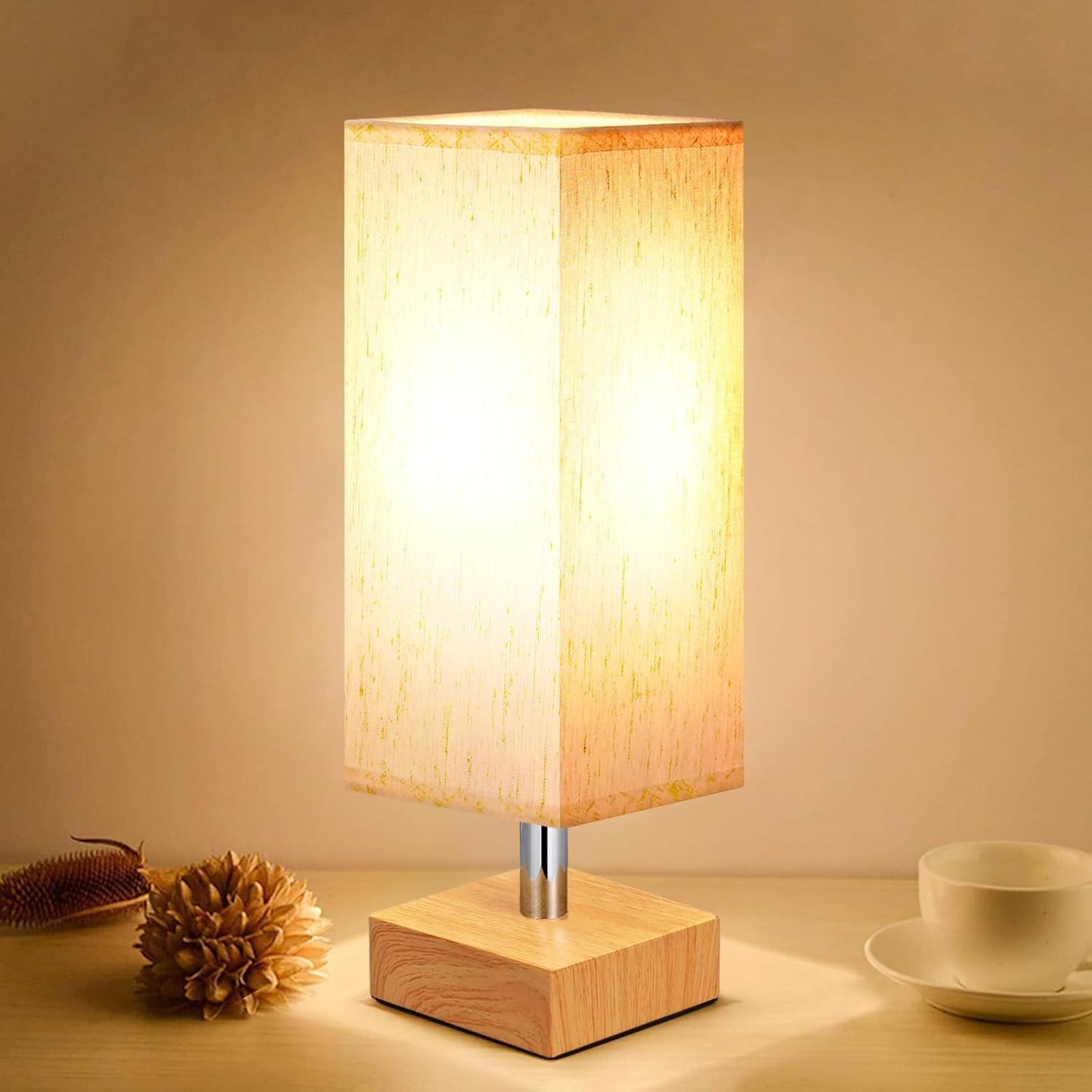 aooshine Small Table Lamp for Bedroom - Bedside Lamps for Nightstand, Minimalist Night Stand Light Lamp with Square Fabric Shade, Desk Reading Lamp for Kids Room Living Room Office Dorm