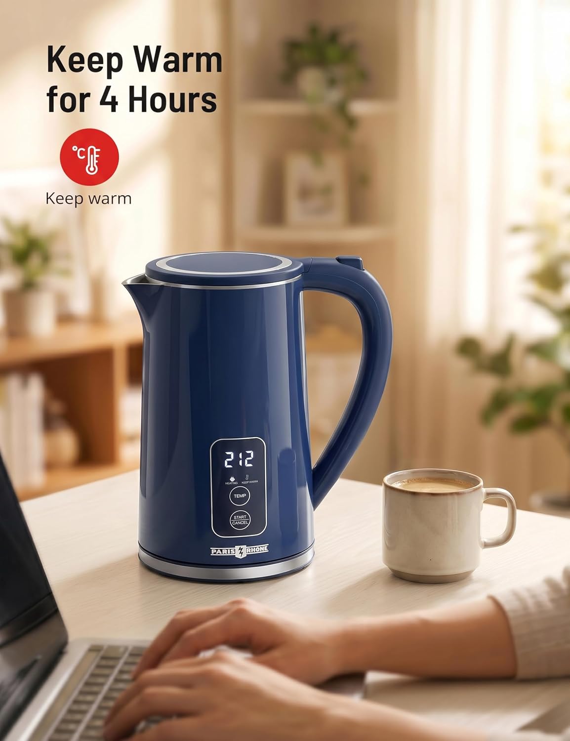 Electric Kettle Temperature Control, 1.7L Extra Large Electric Tea Kettle, 4H Keep Warm Hot Water Kettle with 6 Presets, LED Screen Electric Kettles for Family Meal Party Office Break Room
