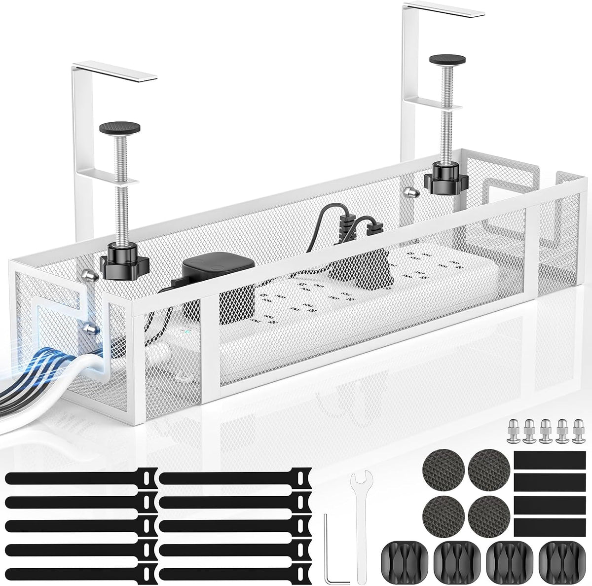 Under Desk Cable Management Tray, 15.75" No Drill Cable Management White,