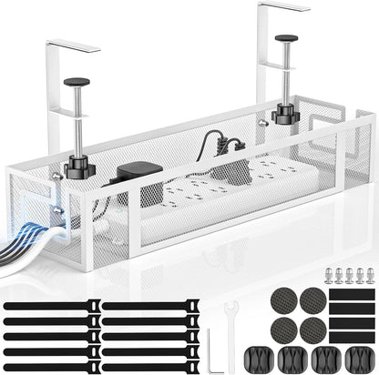 Under Desk Cable Management Tray, 15.75" No Drill Cable Management White,
