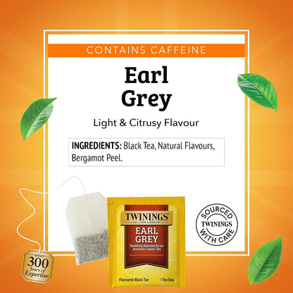 Twinings Earl Grey Black Tea Individually Wrapped Bags, 50 Count (Pack of 6), Flavoured with Citrus and Bergamot, Caffeinated, Enjoy Hot or Iced, 300 Teabags