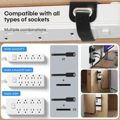 Cable Management Under Desk, Large Bundle Cord+Power Strip Organizer-8 Pair