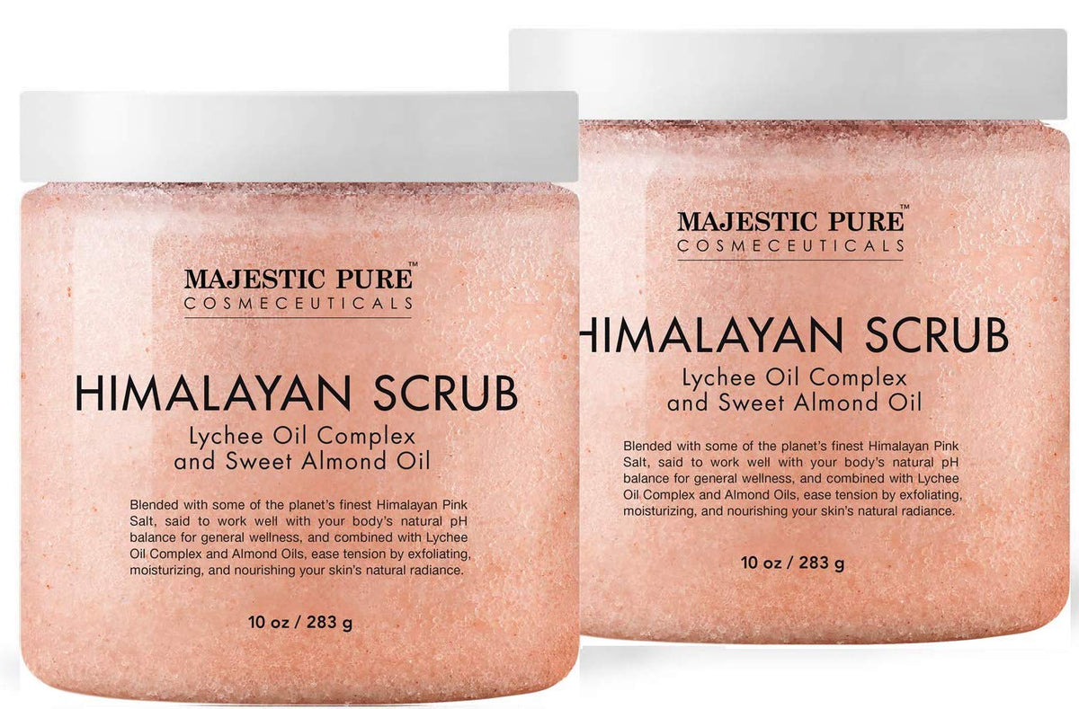 Majestic Pure Himalayan Salt Body Scrub, Lychee Oil Exfoliant, 10 Oz