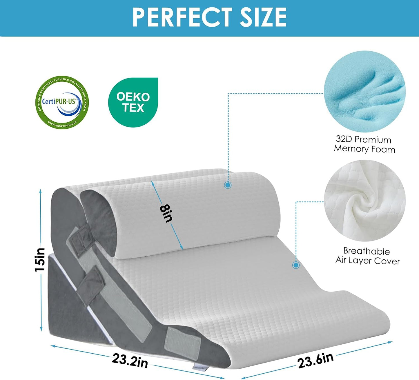 MEGCXIT Wedge Pillow Set for After Surgery, Bed Wedge, 3PCS, White/Grey